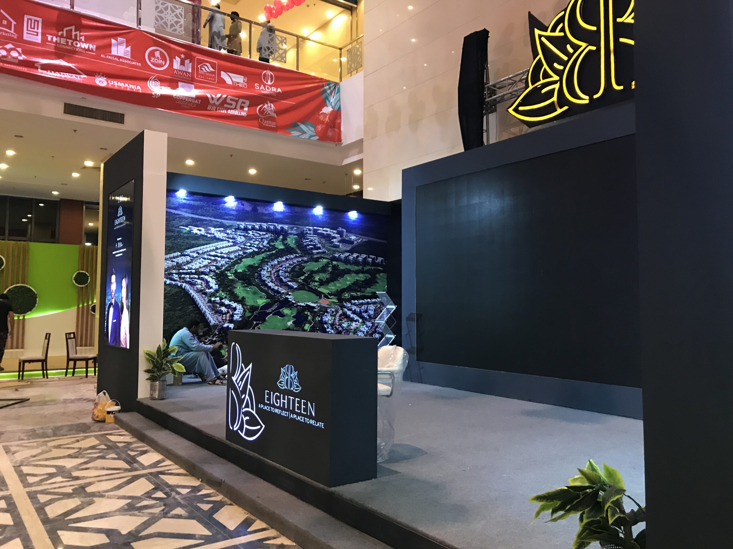 Consultation lounge within a custom exhibition booth in Islamabad