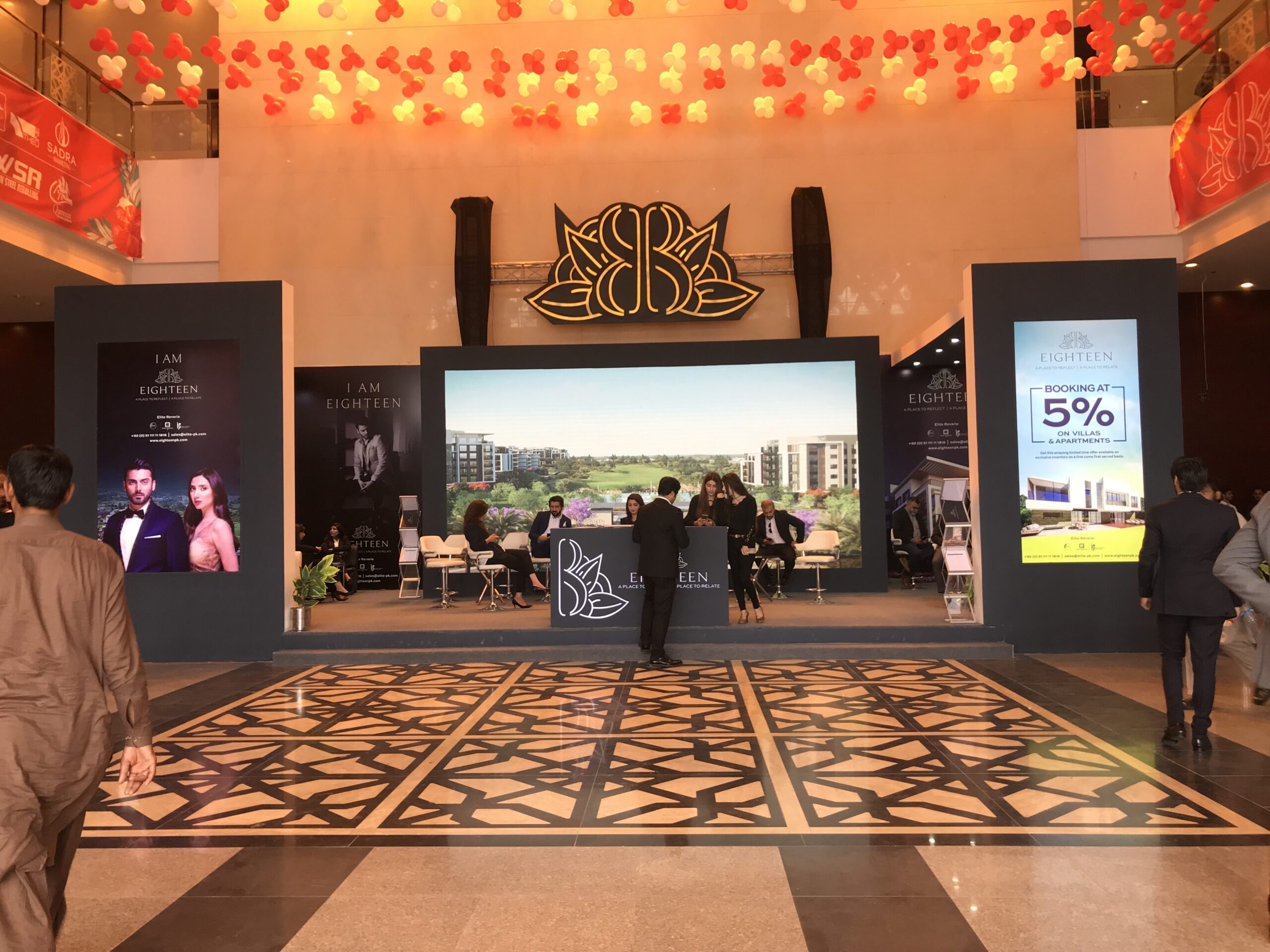 Digital presentation and reception area in an Islamabad exhibition booth